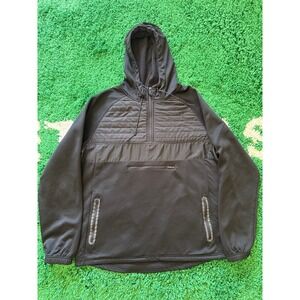 CSG Mens XL Black Quarter Zip Quilted Fleece Hooded Pullover Jacket Reflective